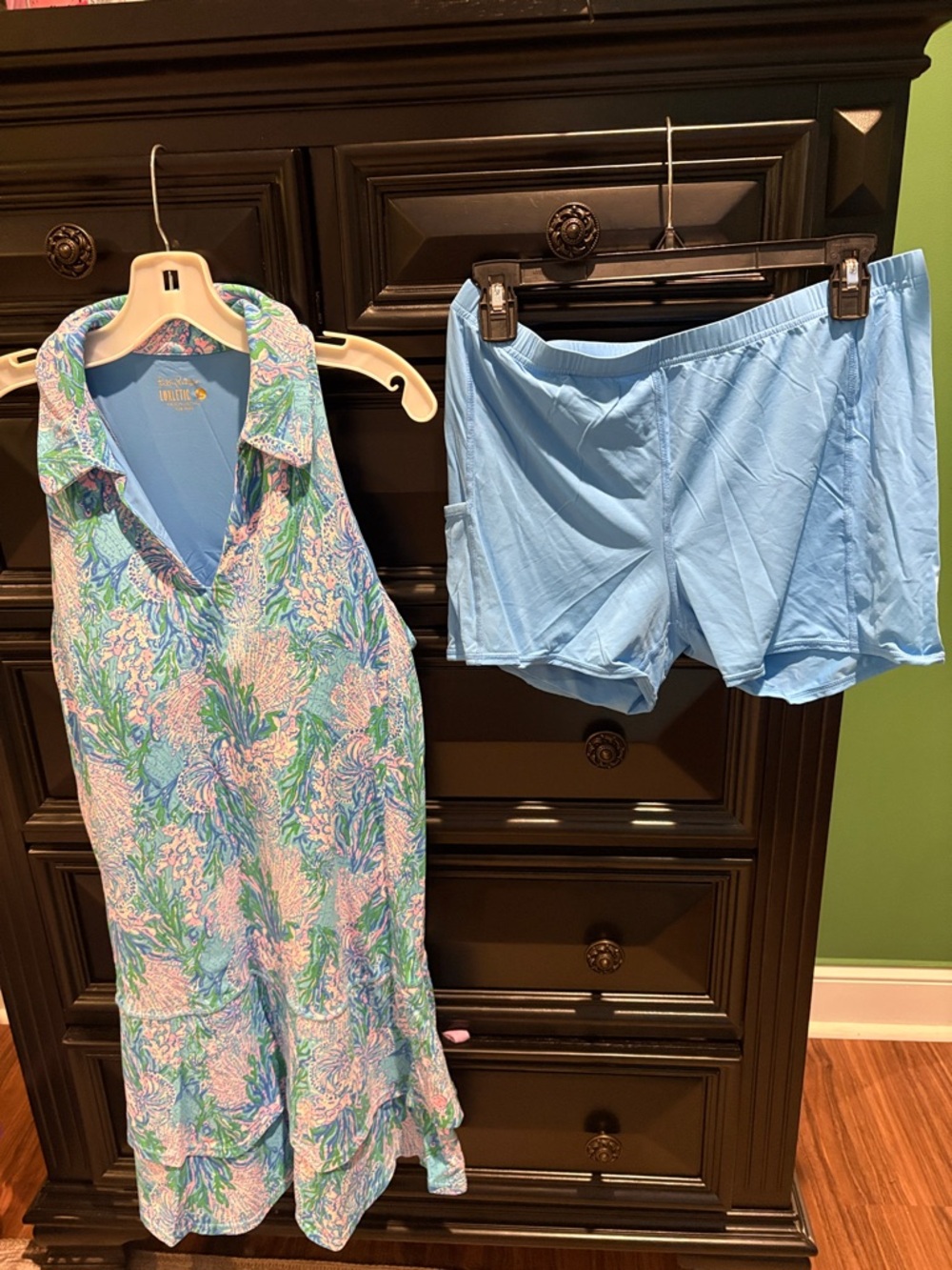 Lilly Pulitzer Light Blue & Multicolor Sleeveless Dress with Light Blue Shorts